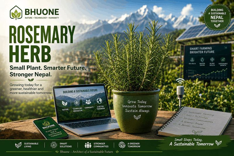 Rosemary Herb growing in a sustainable home garden in Nepal with AI-powered smart farming inspiration